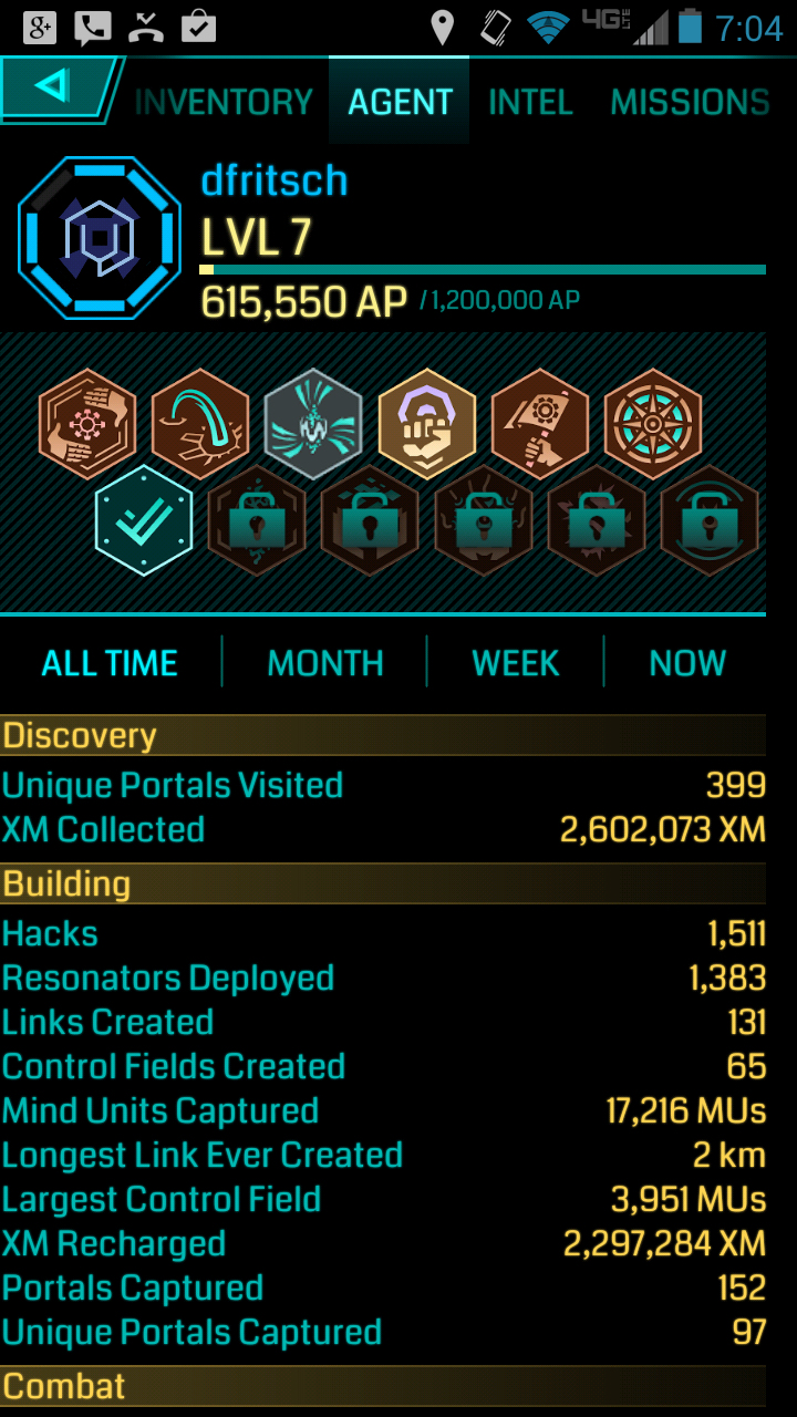 A screenshot of Ingress on the stats page of David's profile